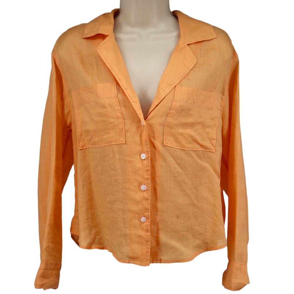 Madewell Orange Ramie Button Down‎ Shirt XXS Oversized Resort Crop Top